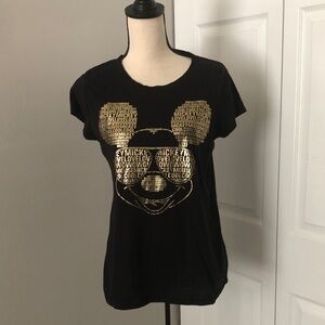 DISNEY Women Junior Mickey Mouse Gold Foil Ladies Black Tee | XL (15-17)